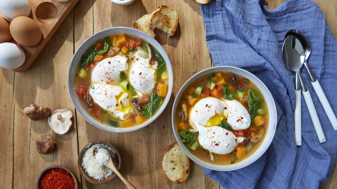 Hearty Vegetable Soup Topped With Eggs by Chef Kimberly Lallouz