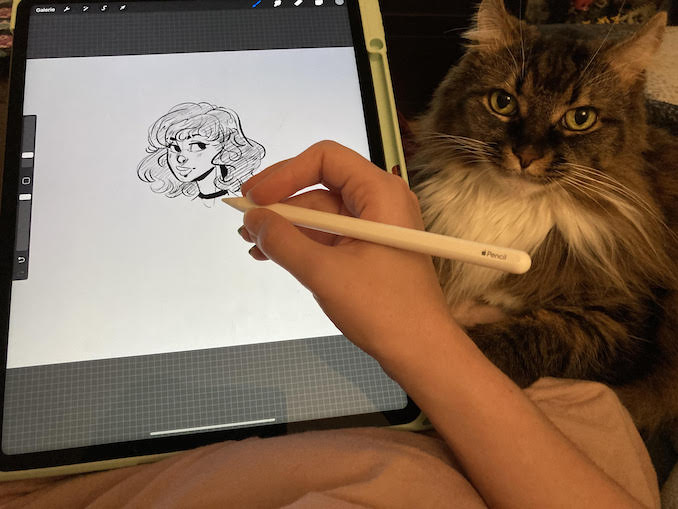 That’s my cat Ahsoka. She’s the best supporter anyone could wish for and she’s never too far from me, whether it’s when I work, draw, play video games or watch a movie.