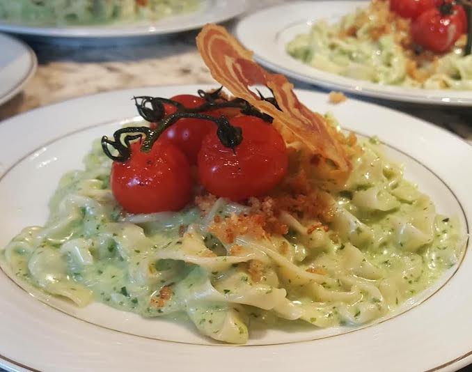 Creamy arugula pesto tagliatelle recipe by Gianna Pandolfini