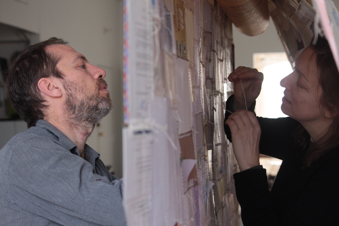 Artists M.Dufrasne and J.Alleyn working on La Mue in the studio © photo David Clermont Beique