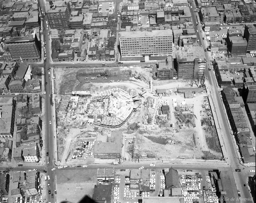 1962-Vue aérienne du site de la Place des Arts