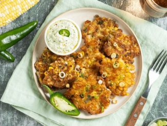 Recipe for Corn Fritters with Chimichurri Yogurt Sauce