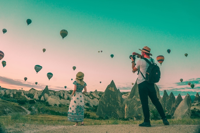 couple taking photos in Turkey.