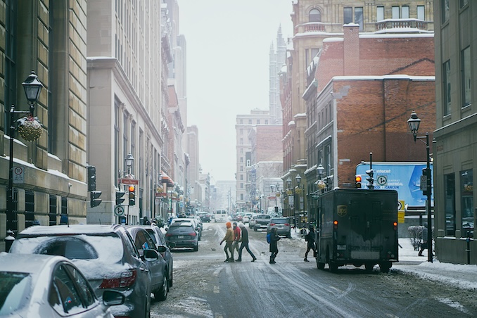 cars on a montreal street.