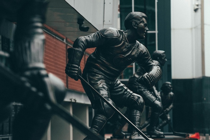 Statues of Canadiens greats.