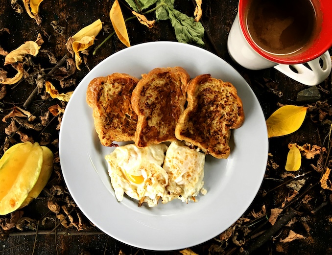 French toast and eggs, cheap eats on the go