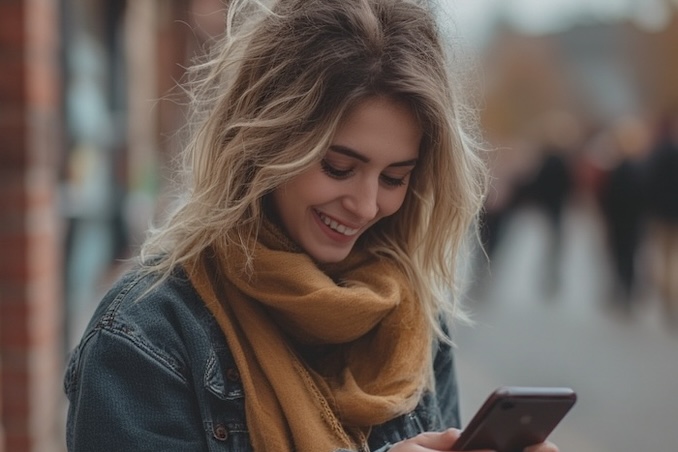 Woman on the street using her cellphone